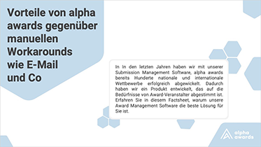 Vorteile von alpha awards gegenüber manuellen Workarounds wie Mails und Co